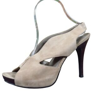 Moda Spana Women Heel Size 8 Dress Wedding Formal Nude Tan Leather Peep Toe
